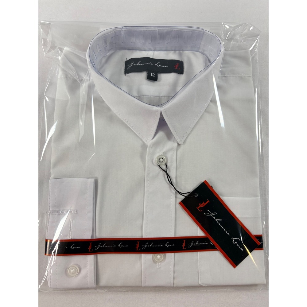 Johnnie Lene Boys White Long Sleeve Dress Shirt Size 12‎ NWT Button Down Formal